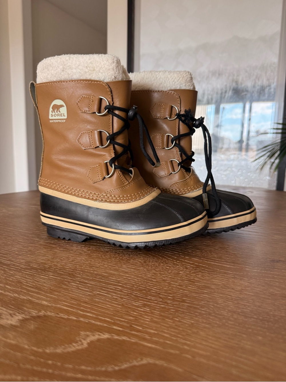 Sorel Kids Waterproof Winter Boots in Brown, Black & Cream